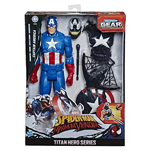 Hasbro E8683 Spider-Man Maximum Venom Titan Hero Venom Captain America, mit Starter, Projektil, 6 Accessoires, ab 4 Jahren