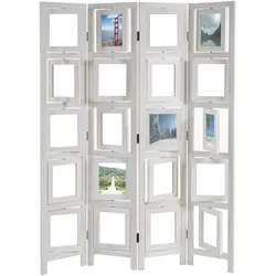 Paravent Fotogalerie II – Raumteiler mit Foto-Funktion - Vielseitiger Paravent mit drehbaren Fotofenstern für individuelle Gestaltung, aus stabilem Paulowniaholz, fertig montiert und platzsparend zusammenklappbar.