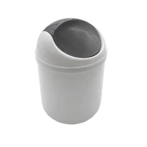 HAC24 Tischmülleimer mit Schwingdeckel 1,5l Tischabfalleimer Kunststoff Mülleimer Küche Bad Tisch Papierkorb Kosmetikeimer Mini Abfallbehälter Weiß