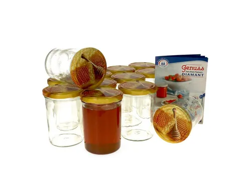 MamboCat Einmachglas 12er Set Sturzglas 435 ml Carino Deckel mit Honigwabe incl. Rezeptheft, Glas