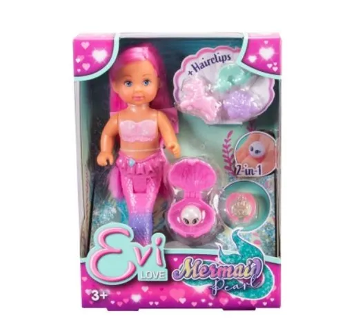 Evi Love Mermaid Pearl - Spielpuppe als Meerjungfrau, mit geheimem Ring und Haarclips, fördert Kreativität und Spielspaß für Kinder ab 3 Jahren