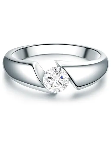 Trilani Damen Spann-Ring aus 925/- Sterling Silber mit Zirkonia - Ringe für Damen, stilvoller Spannring aus rhodiniertem Sterlingsilber mit schwebendem Zirkonia im Brillantschliff – ideal als Verlobungsring oder zeitloses Lieblingsstück.