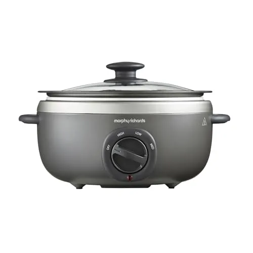 Morphy Richards 460022 Schongarer – 3,5 Liter Aluminium, 160 W - Schongarer mit abnehmbarem Aluminiumtopf für Anbraten und Eintöpfe, ideal für stressfreies Kochen. Bruchfester und spülmaschinenfester Topf, perfekt für Familiengerichte.