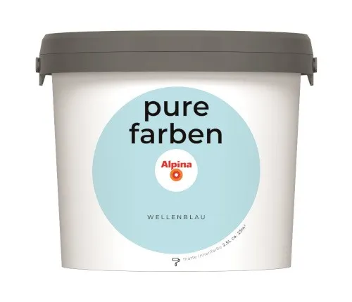 Alpina pure farben Wandfarbe – Wellenblau 2,5L - Farben: Strapazierfähige und atmungsaktive Innenfarbe, emissionsarm und geruchsneutral für ein optimales Raumklima.