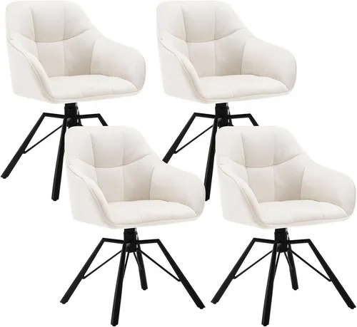 WOLTU 4 x drehbarer Esszimmerstuhl mit Samtbezug in Creme - Esszimmerstuhl mit 360°-Drehmechanismus für müheloses Sitzen, gepolstert mit weichem Samt für höchsten Komfort und ergonomisches Design mit Armlehnen.