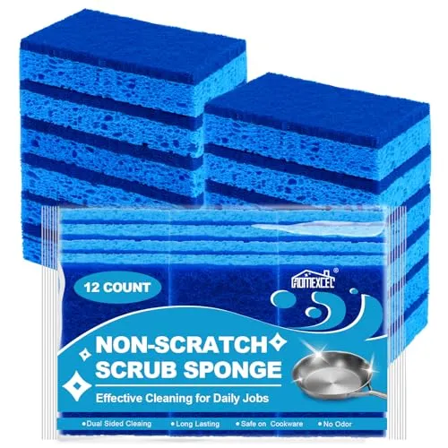HOMEXCEL Schwämme 12 Stück, Non-Scratch Scrub Schwämme für Antihaft-Kochgeschirr, Dual-Sided Reinigung für Küche, Haushalt, Bad & mehr