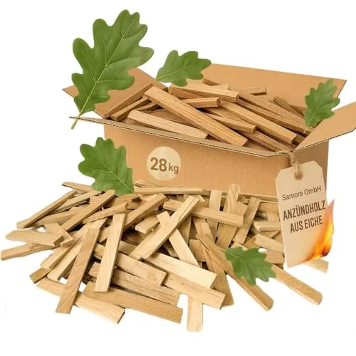 Anfeuerholz Anzündholz 28 kg - Perfektes Anmachholz für Kamin und Ofen - Grillzubehör: Hochwertiges Anzündholz für ein schnelles und sauberes Entzünden von Feuer, ideal für Kamin und Grill.