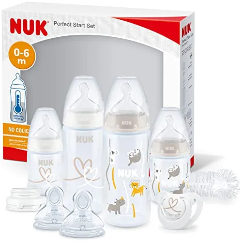 NUK Perfect Start First Choice+ Babyflaschen-Set | 10-teilig mit Temperaturkontrolle - Babyflaschenset für 0–6 Monate mit integrierter Temperaturkontrolle und Anti-Colic-Ventil; ideal für frischgebackene Eltern.