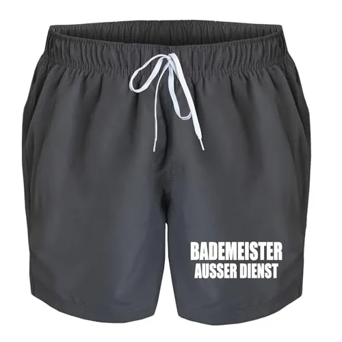 deinshirt Badehose Herren Bademeister ausser Dienst Badeshorts Bedruckt Männer Schwimmhose Beach Shorts Swim Shorts Men, Größe:XXL, Farbe:grau