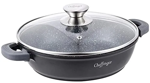 Cheffinger Servierpfanne Ø 24 cm – Induktion & Marmorbeschichtung - Kochtöpfe mit innovativer Marmorbeschichtung für ein gesundes Braten ohne Anhaften und optimale Wärmeverteilung. Ideal für alle Herdarten, inklusive Induktion.