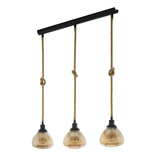 EGLO Pendellampe Rampside - 3-flammige Vintage Hängelampe - Lampen im Industrial Design aus schwarzem Stahl mit bernsteinfarbenen Gläsern. Perfekt für Vintage, Retro und Landhaus-Stile. Dimmbar und ideal für Wohnzimmer oder Esszimmer.