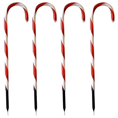 4er Set LED-Leuchtstäbe 32 LED-Lichter je 44cm hoch mit Erdspieß Batteriebetrieb Außenbeleuchtung 'Zuckerstange' Lichterkette LED Licht Außendekoration Leuchtstab Weihnachtsdeko Gartendekoration