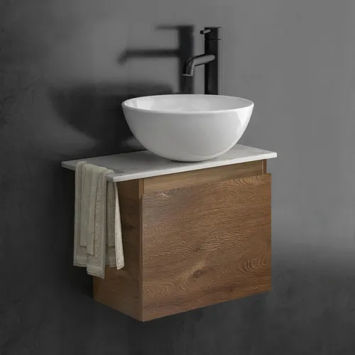 Alpenberger Badmöbel Set mit Waschbecken & Keramikplatte - Modernes Badmöbel Set mit eleganter 12mm Keramikplatte in Marmor-Optik und platzsparendem Unterschrank. Ideal für Gäste-WCs oder schmale Bäder, inklusive Handtuchhalter und einfacher Montage.