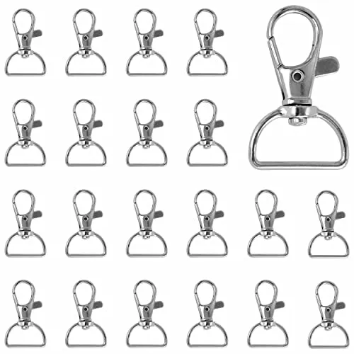 80er-Packung Drehkarabiner mit D-Ring; für Schlüsselanhänger, Schlüsselbänder, DIY- Zubehör, Bastelutensilien und die Geldbörse; (Silber, 3,8 x 2 cm)