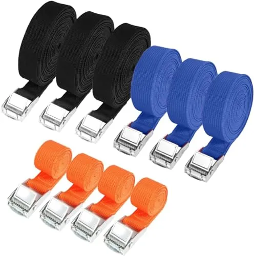 Hodzeed 10 Stück Spanngurte Befestigungsriemen mit Klemmschloss,25mm Befestigungsgurt Fracht, Längen von 1m bis 5m Belastbarkeit 250 kg, Transport und Lagerung (3 Farben, 3 Größen)