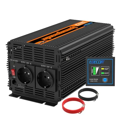 EDECOA Wechselrichter 2000w 24v 230v Spannungswandler mit Neuer Fernbedienung 2X USB und Bildschirm für Sonnenkollektor KFZ Wohnmobi (2000w)