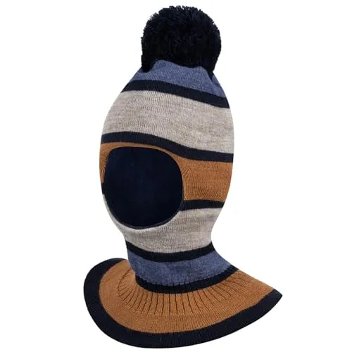 AJS Wintermütze Schalmütze Strickmütze Schlupfmütze warme Jungenmütze Bommelmütze, Farbe: Grau-Kupfer