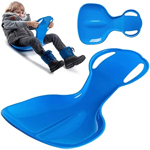 KADAX Poporutscher für Kinder, Schneerutscher aus Kunststoff, 59x39x17cm Schneeteller, Rutschteller mit Haltegriffen, Tellerrutscher, Schneeflitzer, Wintersport (Blau)