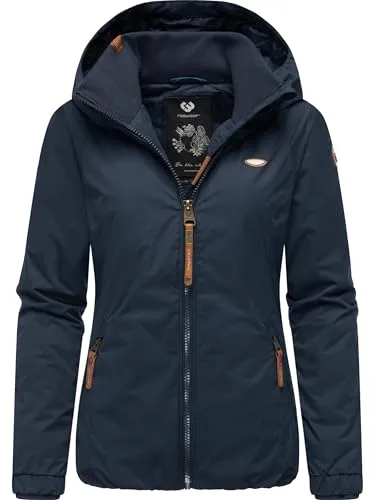 Ragwear Damen Winterjacke Dizzie - Warmer Kurzmantel mit Kapuze - Funktionsjacke aus 100% veganem, wasserdichtem Material mit tailliertem Schnitt und praktischen Rippstrickdetails, ideal für kalte Herbst- und Wintertage.