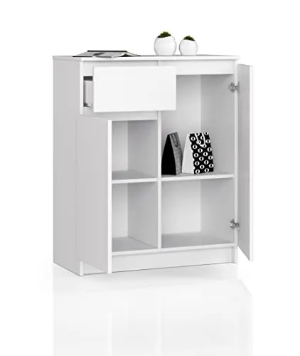 BDW Kommode mit 1 Schublade und Zwei Türen, Sideboard, Multifunktionsschrank, Wohnzimmer, Esszimmer 80x99x40cm VIELE Farben! (Weiß)