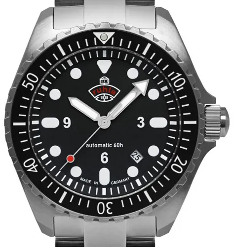 ruhla Taucheruhr 4960M-2_Set - Armbanduhren für Herren mit schwarzem Ziffernblatt, weißen, nachts leuchtenden Zahlen und robustem Saphirglas – ideal für Abenteuer und Wassersport.