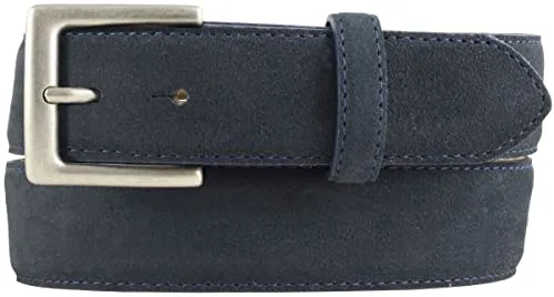 BELTINGER Gürtel aus Veloursleder 3,5 cm | Velour-Ledergürtel für Herren 35mm | Wildleder-Gürtel mit antik-silber Gürtelschließe | Dunkelblau 85cm
