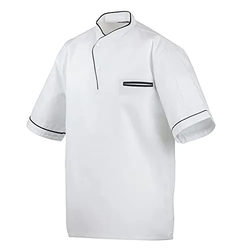 EXNER Koch-Hemd, Koch-Jacke, halbarm, 100% Baumwolle, Farbe weiß, Paspel schwarz, Größe 2XL