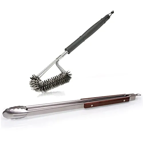 Premium Grillbürste | Reinigungsbürste + XXL Grill-Zange 56 cm optimal für den Gas- und Holzkohlegrill