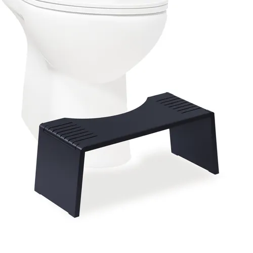 Faltbarer Toilettenhocker aus Bambus und Stahl in schwarz von Relaxdays