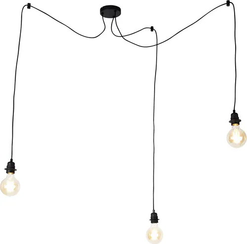 QAZQA Cava 3-flammige Hängelampe in Schwarz - Stilvolle 3-flammige Pendelleuchte im Industrial-Design, dimmbar für individuelle Lichtstimmungen. Ideal für Wohnzimmer und Schlafzimmer, gefertigt aus robustem Stahl.