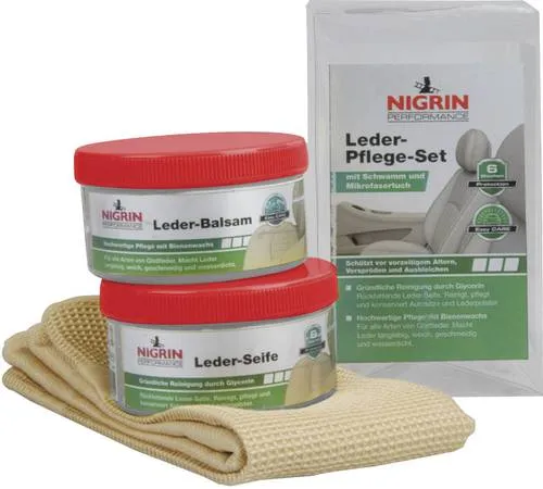 Nigrin Lederpflege Performance Set – Seife & Balsam für Glattleder - Autopflege & Motorradpflege: Optimal für alle Lederfarben, reinigt schonend und konserviert, belebt die Farbe und macht Leder langlebig, weich und atmungsaktiv.
