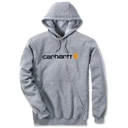 Carhartt Signature Logo Kapuzenpullover - Hellgrau (034) - XL - Herren-Sweatshirt mit lockerer Passform, ideal für Arbeit und Freizeit. Strapazierfähiges Fleece mit verstellbarer Kapuze und praktischen Handwärmetaschen für maximales Wohlbefinden.