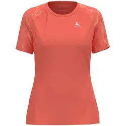 Odlo Essential Print Crew Neck Laufshirt Damen - Orange, Größe S - Laufbekleidung: Atmungsaktives und schnelltrocknendes Shirt aus recyceltem Polyester mit ZeroScent-Technologie gegen Gerüche – ideal für intensive Trainingseinheiten.