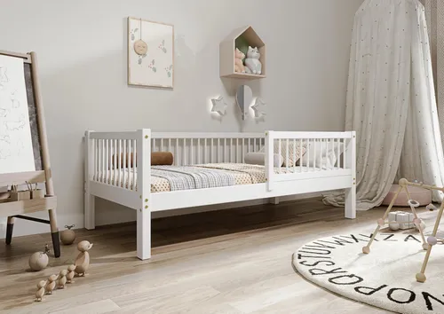 TIMBEE Alfi Kinderbett Einzelbett Kiefernholz 100x200cm Bett Weiß