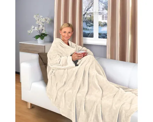 Wohndecke flauschige, tragbare Kuscheldecke mit Ärmeln und Fußtasche 180x150 cm, Gräfenstayn