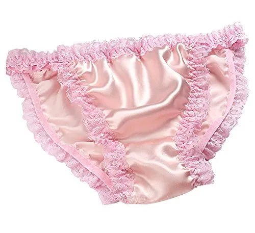 LSHARON Damen Sexy 100% Maulbeerseide Dessous Unterwäsche Spitze Tanga Slip Höschen, Rose, 38
