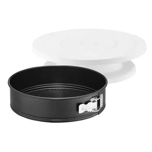 AMBITION Springform 26 cm rund mit Tortenständer drehbar Lakritze Kuchenform antihaft abnehmbarer Rand Kohlenstoffstahl