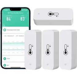 Set mit 4 WLAN-Hygrometern für Zuhause, drinnen und draußen – Kabelloser Temperatur- und Feuchtigkeitssensor mit Fernbenachrichtigung per App, ...