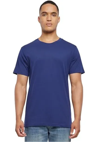 Build Your Brand Herren T-Shirt Round Neck, Männer Basic T-Shirt mit Rundhalsausschnit, Regular Fit, Baumwolle, Light navy, XL