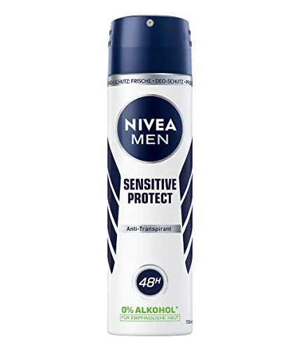 NIVEA Deo Anti-Transpirant Spray 150 ml – Sensitive Protect for Men - Deo-Spray für Männer mit 48h-Schutz und erfrischender Cool Kick Formel. Pflegt die Haut und bietet zuverlässigen Schutz ohne Farb- und Konservierungsstoffe.