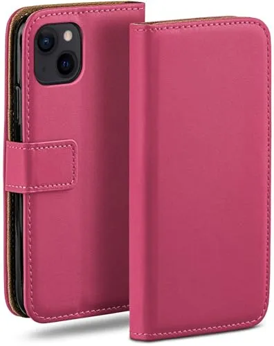 moex Book Case für iPhone 15 Handyhülle mit Kartenfach, Hülle klappbar 360 Grad Schutzhülle, Klapphülle Flip Case Cover, PU Leder Handytasche Lederhülle, Pink