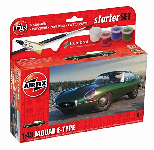 Airfix Starter Set Modellbausatz Auto – A55009 Jaguar E-Type – Maßstab 1:43 Kunststoffauto-Kits zum Bauen und Malen für Erwachsene und Kinder ab 14 Jahren, inklusive Farben – Hobbysets für Herren
