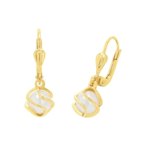 Amor Ohrhänger Damen Ohrschmuck mit Wachsperle - Elegante 375er Gelbgold Ohrringe mit Wachsperlen, ideal als Geschenk in Schmuckbox – schnell und einfach anlegbar mit Brisurverschluss.