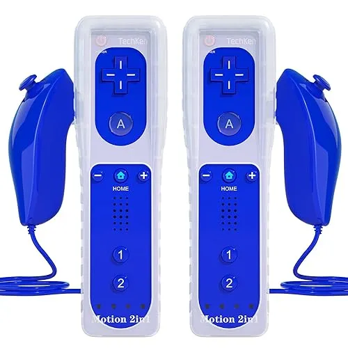 TechKen Controller für Wii Mit Motion Plus und Nunchuck - Fernbedienung Remote Plus Ersatz für Wii/WiiU (Dunkelblau)