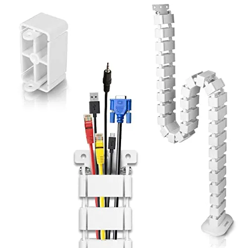 Duronic CM1DM WE Kabelkanal - Kabelkanal für Schreibtische, flexibles Kabelmanagement für Ordnung am Arbeitsplatz, ideal für höhenverstellbare Schreibtische und schützt Kabel vor Stolperfallen.