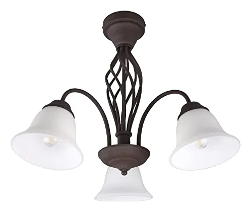 Trio Leuchten Deckenleuchte Rustica 601000324, Metall rostfarbig, Glas weiß matt, exklusiv 3x E14
