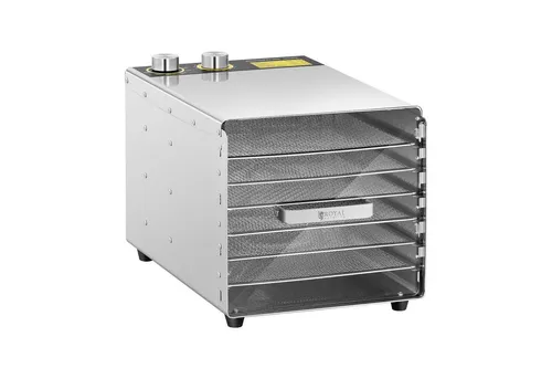 Royal Catering RCDA-500/23S Dörrgerät - Dörrautomat mit 500 W Leistung, 6 entnehmbaren Etagen und einstellbarem Timer für präzises Trocknen von Obst und Gemüse.