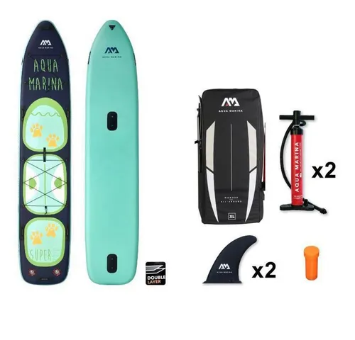 Aqua Marina Super Trip Tandem SUP Board – Aqua Grün/Blau - Boards für Stand-Up Paddling, ideal für gemeinsame Abenteuer auf dem Wasser, stabil und geräumig für bis zu zwei Personen.