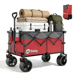 Sekey XXL Plus Bollerwagen Faltbar – Extra Breite, 200kg belastbar, Grau-Rot