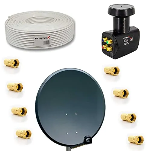 Premium X Satelliten-Komplettanlage 80cm - SAT-Antennen mit 80 cm Aluminium-Schüssel in Anthrazit, ideal für bis zu 4 Teilnehmer und bietet eine hohe Signalqualität für Digital, HD, UHD 4K und Sky.